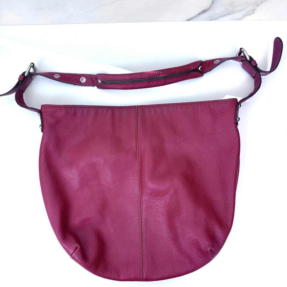 Tignanello Womens Satchel Handbag Slouchy Hobo Pebbled Leather Chain Red